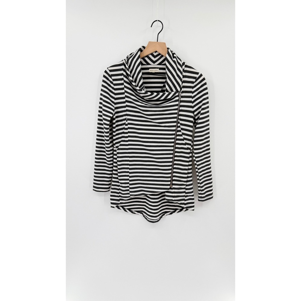 Asymmetric Knit Layering Zip Jacket S Striped Moto Chic Minimalist Streetwear